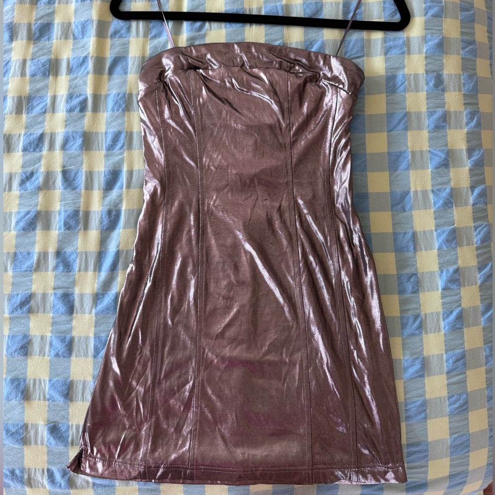 UO Silver/Metallic Strapless Tube Dress